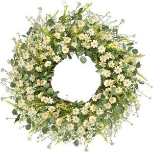 24 Inches Artificial Daisy Flower Wreath with Eucalyptus Leave Silk Flower